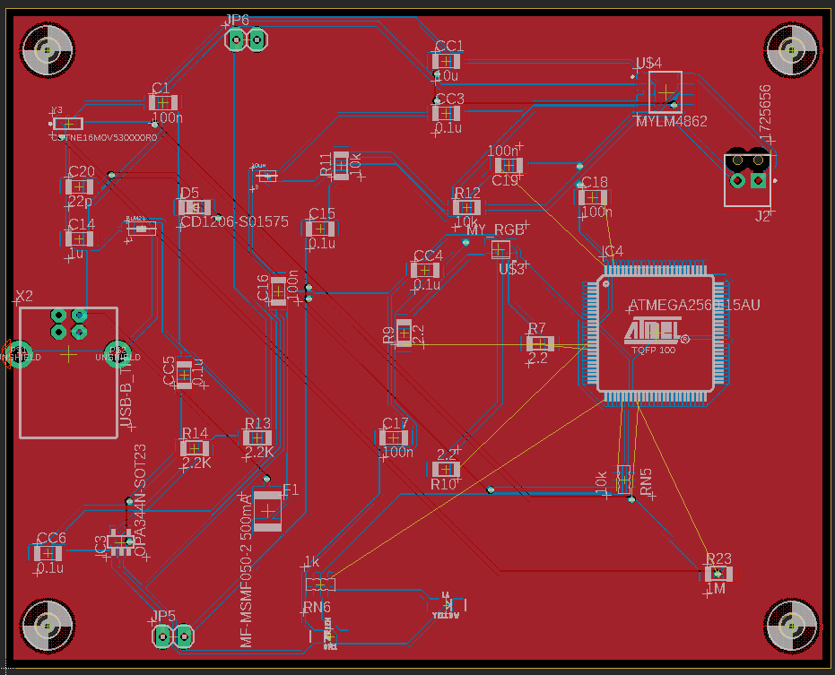 Four-layer Arduino-Mega-class PCB layout in the board editor