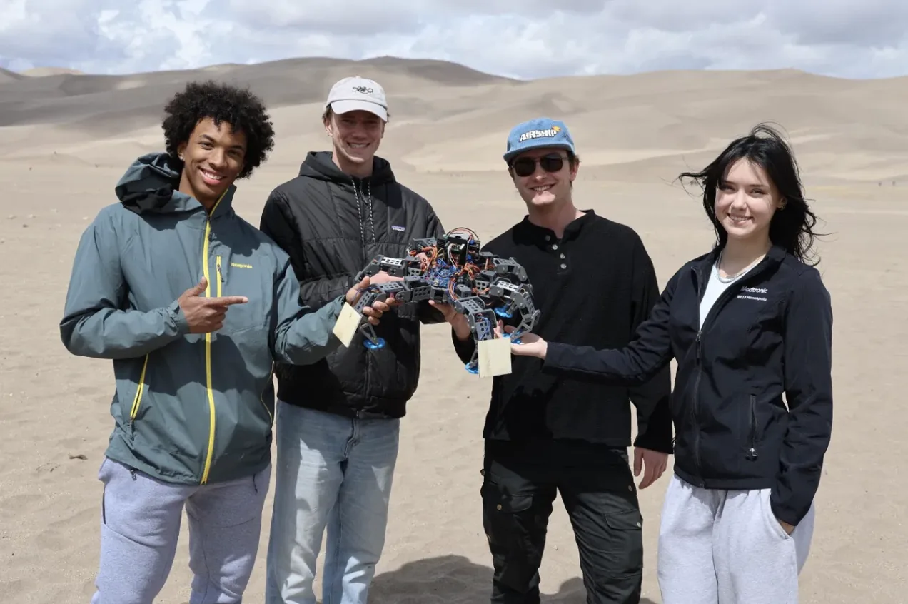 The four-person team with the hexapod at Great Sand Dunes National Park
