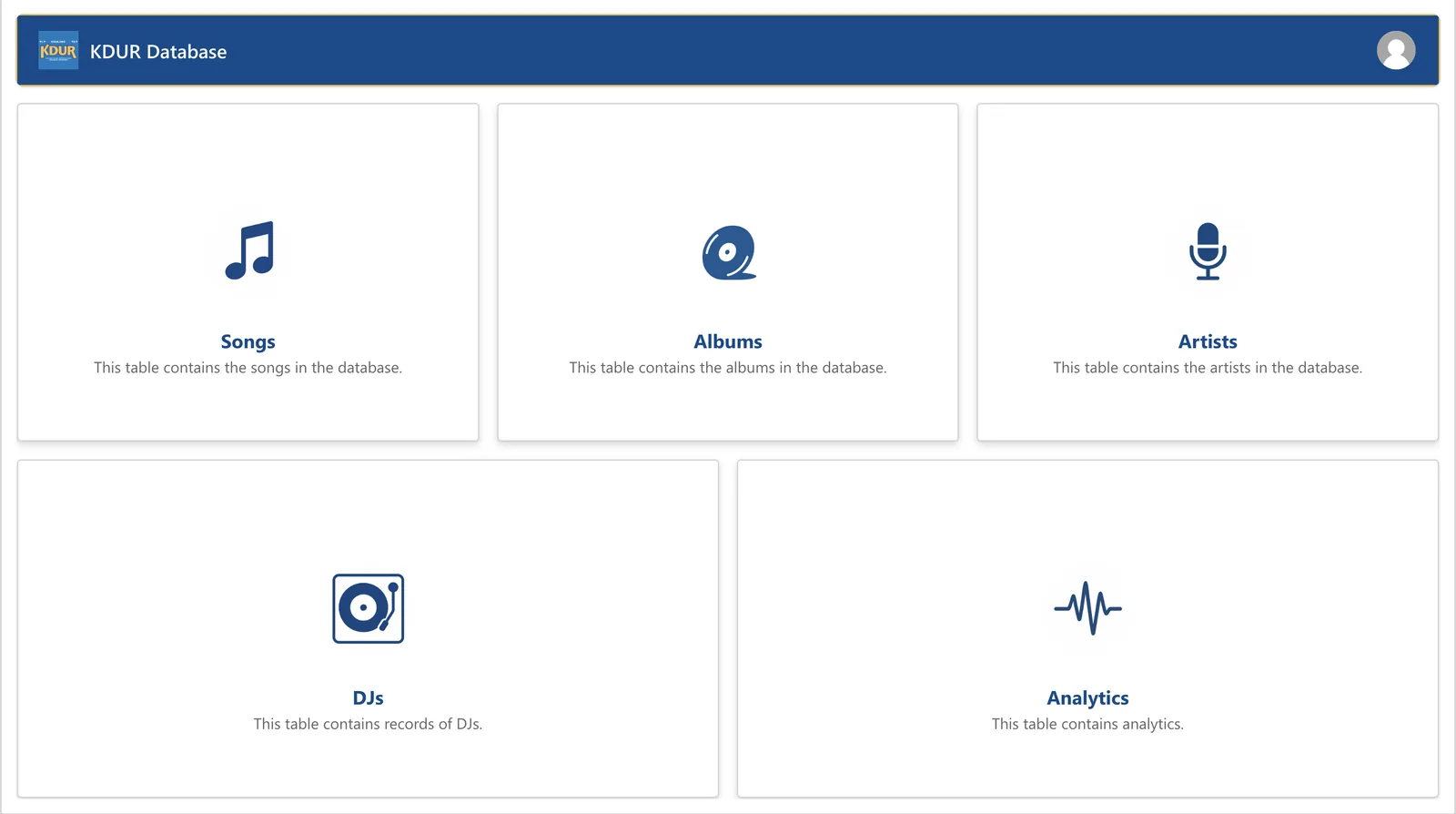 The deployed KDUR radio station management application