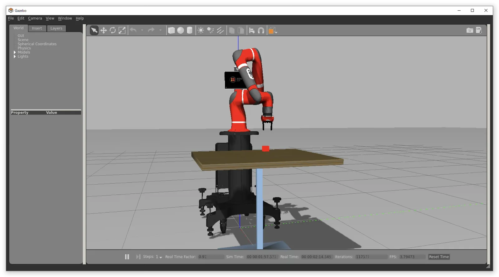 Gazebo simulation of the inspection workspace